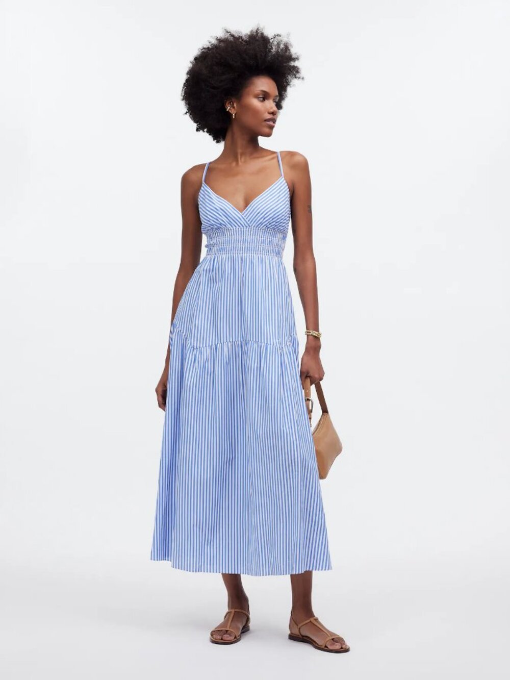 Madewell Empire Waist Tiered Maxi Dress Coastal Stripe Size 14